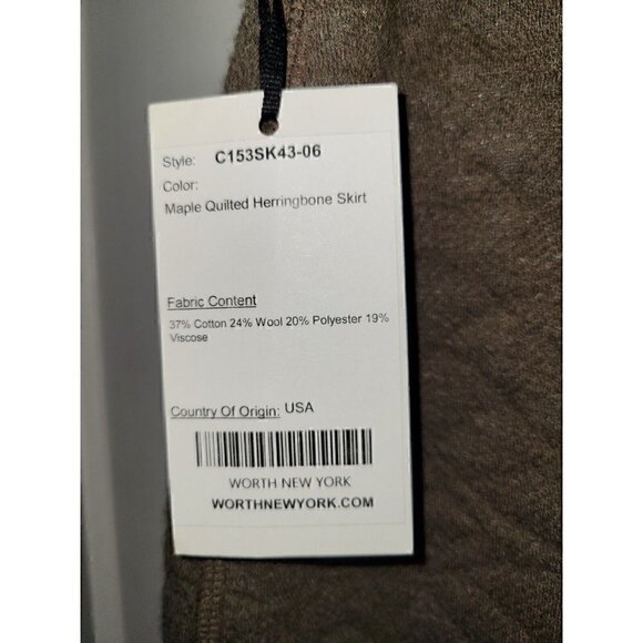 Worth New York Maple Quilted Herringbone A Line Cotton Wool Blend Skirt Size 6 - Picture 3 of 9